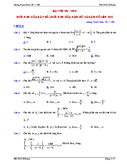 Bài tập VD – VDC giới hạn của dãy số, giới hạn của hàm số và hàm số liên tục