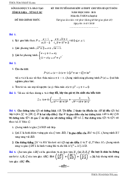 Đề tuyển sinh 10 môn Toán năm 2020 – 2021 trường chuyên Lê Quý Đôn – BR VT