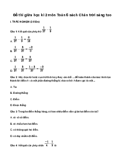 Đề thi giữa học kì 2 môn Toán 6 năm 2023 - 2024 sách Chân trời sáng tạo | Đề 2