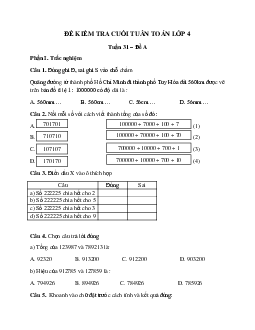 Bài tập cuối tuần Toán lớp 4 Chân trời sáng tạo - Tuần 31
