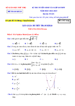 Đề tham khảo tuyển sinh vào lớp 10 THPT năm 2022 – 2023 sở GD&ĐT Phú Thọ
