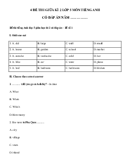 04 đề thi giữa kì 2 Tiếng Anh lớp 5 năm 2023