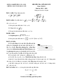Đề giữa học kì 1 Toán 9 năm 2021 – 2022 trường THCS Nam Trung Yên – Hà Nội