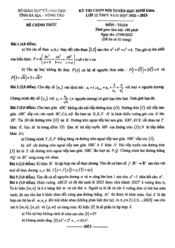 Đề chọn học sinh giỏi Toán 12 năm 2022 – 2023 sở GD&ĐT Bà Rịa – Vũng Tàu