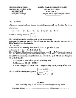 Đề thi giữa học kì 2 Toán 9 năm 2023 – 2024 trường THCS Quỳnh Xuân – Nghệ An