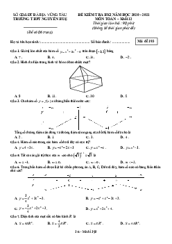 Đề thi HK1 Toán 12 năm 2020 – 2021 trường THPT Nguyễn Huệ – BR VT