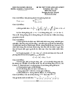 Đề thi thử Toán vào lớp 10 năm 2021 – 2022 phòng GD&ĐT Chí Linh – Hải Dương