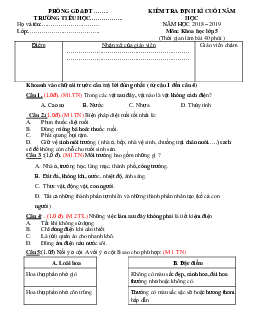 Đề thi học kì 2 lớp 5 môn Khoa học năm học 2018 - 2019