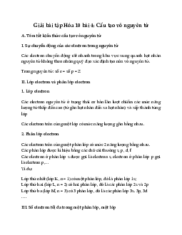 Giải bài tập Hóa 10 bài 4: Cấu tạo vỏ nguyên tử