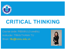 Lecture Note 7 - Critical Thinking | Trường Đại học Quốc tế, Đại học Quốc gia Thành phố HCM