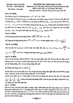 Đề chọn học sinh giỏi Toán 12 năm 2022 – 2023 trường chuyên Hà Nội – Amsterdam