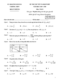 Đề thi thử tốt nghiệp THPT 2020 môn Toán trường THPT Đoàn Thượng – Hải Dương