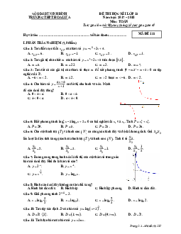 Đề thi học kỳ 1 môn Toán lớp 12 năm học 2017 - 2018 trường THPT Hoa Lư A, Ninh Bình (có đáp án)