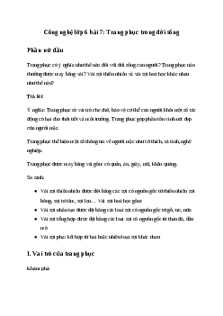 Giải Công nghệ 6 Bài 7: Trang phục trong đời sống | Kết nối tri thức