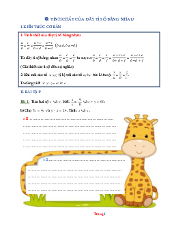 Bài tập toán lớp 7 tính chất của dãy tỉ số  bằng nhau ( có lời giải chi tiết )