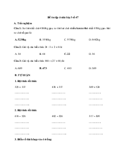 Đề ôn tập ở nhà lớp 3 số 47 có đáp án - (Ngày 24/4)