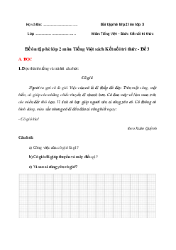 Đề ôn tập hè lớp 2 môn Tiếng Việt - Đề 3 | Kết nối tri thức