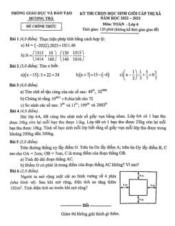 Đề học sinh giỏi Toán 6 năm 2022 – 2023 phòng GD&ĐT Hương Trà – TT Huế