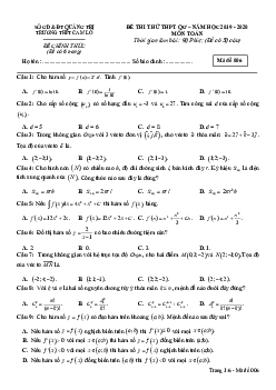 Đề thi thử THPT QG 2020 môn Toán trường THPT Cam Lộ – Quảng Trị