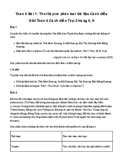 Giải Toán 8 Bài 1: Thu thập và phân loại dữ liệu | Cánh diều