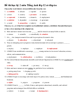 Đề thi học kỳ 2 môn Tiếng Anh lớp 12 có đáp án năm 2017