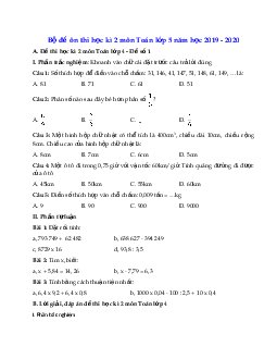 Bộ đề thi học kì 2 môn Toán lớp 5 năm học 2019 - 2020