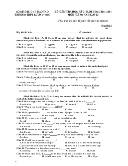 Đề thi học kì 2 môn tiếng Anh lớp 12 trường THPT Lương Phú, Thái Nguyên năm học 2016 - 2017 có đáp án