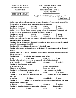 Kì thi năng khiếu lần 5 môn Tiếng Anh khối 10 năm 2021-2022 chuyên trường THPT Nguyễn Trãi Hải Dương (có đáp án) tiếng anh lớp 10A1