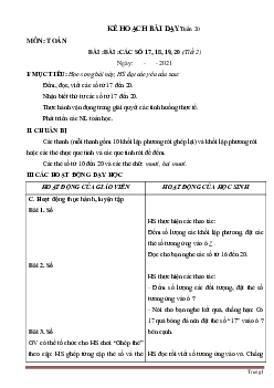 Giáo án Toán lớp 1 sách Cánh Diều tuần 20