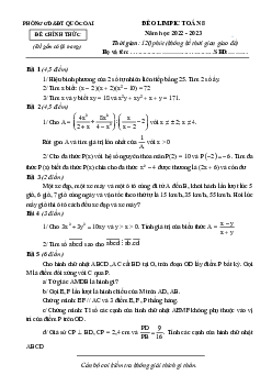 Đề Olympic Toán 8 năm 2022 – 2023 phòng GD&ĐT Quốc Oai – Hà Nội