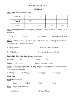 Đề ôn tập ở nhà lớp 3 số 17 - (Ngày 20/3)