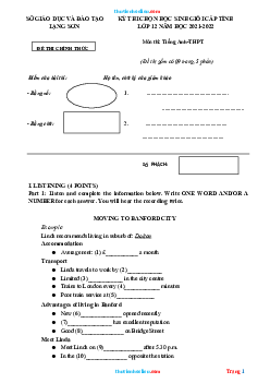 Đề thi chọn học sinh giỏi cấp tỉnh Lạng Sơn lớp 12 năm học 2021 - 2022 môn Tiếng Anh