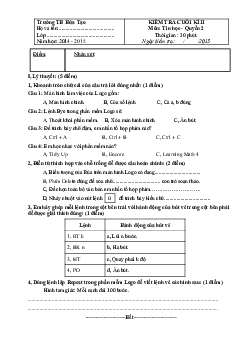 Đề kiểm tra cuối học kì 2 môn Tin học lớp 4 năm học 2014-2015 trường Tiểu học Hứa Tạo, Quảng Nam