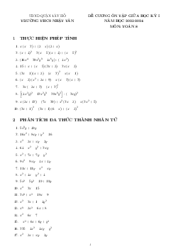 Ôn tập giữa học kì 1 Toán 8 năm 2023 – 2024 trường THCS Nhật Tân – Hà Nội