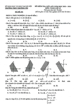 Đề giữa kì 1 Toán 10 năm 2023 – 2024 trường THPT Thường Tín – Hà Nội