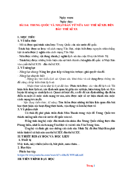 Giáo án Lịch Sử 8 kết nối tri thức bài 14 Trung Quốc và Nhật Bản từ nửa sau thế kỉ XIX đến đầu thế kỉ XX