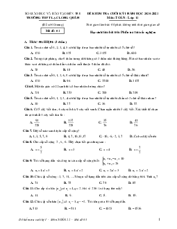 Đề thi HK1 Toán 11 năm 2020 – 2021 trường THPT Lạc Long Quân – Bến Tre