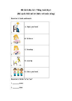 Đề thi giữa kì học kì 1 môn Tiếng Anh lớp 1 | Kết nối tri thức