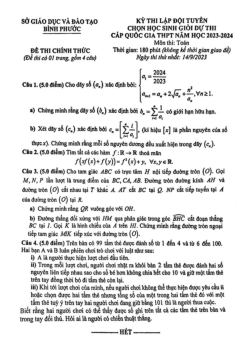 Đề chọn đội tuyển thi HSG QG môn Toán năm 2023 – 2024 sở GD&ĐT Bình Phước