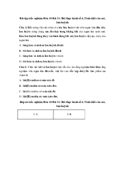 Trắc nghiệm Hóa học 10 bài 31: Bài thực hành số 4, Tính chất của oxi, lưu huỳnh