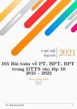 TOP 105 bài toán PT – HPT – BPT trong đề thi vào 10 môn Toán năm học 2021 – 2022