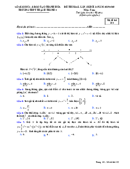 Đề thi KSCL lần 1 Toán 12 năm 2019 – 2020 trường Thạch Thành 2 – Thanh Hóa