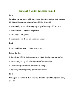 Giải Tiếng Anh 7 Unit 5: Language Focus 1 | Friends Plus