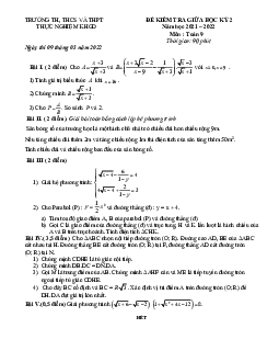Đề kiểm tra giữa học kỳ 2 Toán 9 năm 2021 – 2022 trường Thực Nghiệm KHGD – Hà Nội
