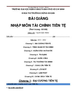 Bài giảng chi tiết môn Nhập môn Tài chính tiền tệ