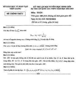 Đề chọn đội tuyển thi HSG QG môn Toán năm 2022 – 2023 sở GD&ĐT Tiền Giang