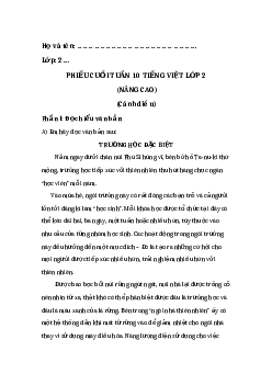 Phiếu Bài tập cuối tuần tiếng Việt lớp 2 học kì 1 |Cánh diều Tuần 10 nâng cao