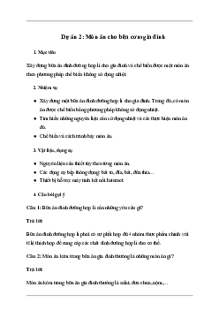 Giải Công nghệ 6 Dự án 2: Món ăn cho bữa cơm gia đình - Chân Trời Sáng Tạo