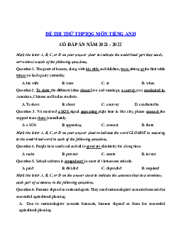 Đề thi thử THPT Quốc gia năm 2021 môn Tiếng Anh trường THPT Khoái Châu lần 1 (có đáp án)