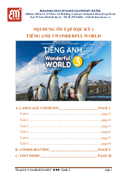 Đề cương ôn tập học kì 1 môn Tiếng Anh 3 | Wonderful World